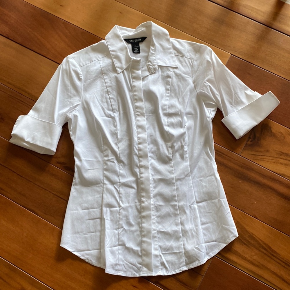 Short sleeve fitted white blouse size 4